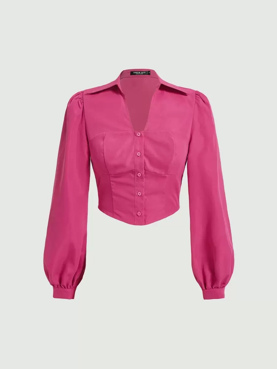 SHEIN MOD Camisa de manga farol con botón delantero