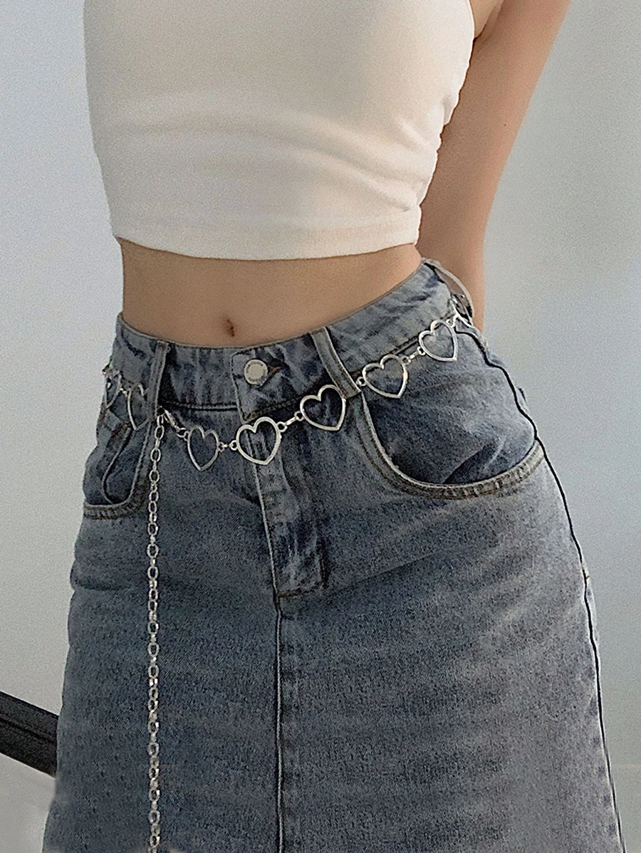1 pièce Ceinture à chaîne avec décor en forme de cœur argenté pour femmes, idéale pour la rentrée scolaire, la rue, Halloween, la Saint-Valentin, l'été, l'école, l'automne et Halloween