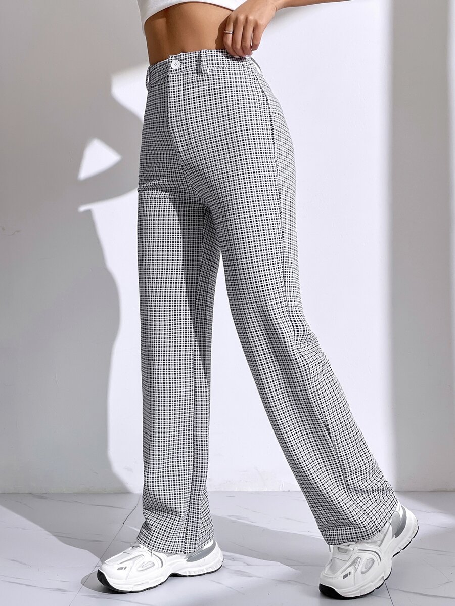 SHEIN EZwear Plus Size Women's Plaid Straight Loose Casual Pants