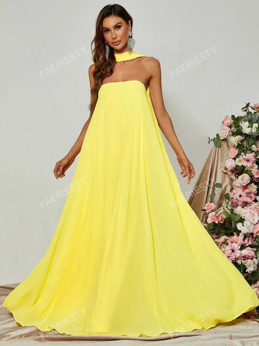Sophisticated Off-The-Shoulder A-Line Evening Gown With Choker Neckline & Flowing Silhouette – Ideal For Black-Tie Galas, Formal Dinners, Award Ceremonies, Charity Balls, And Red-Carpet Events,Bridesmaid Dress