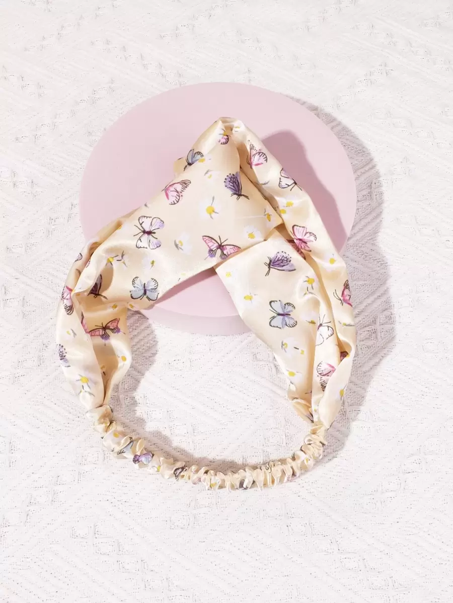 Butterfly & Floral Pattern Twist Detail Hair Band Headband Turban Headband Sweatband