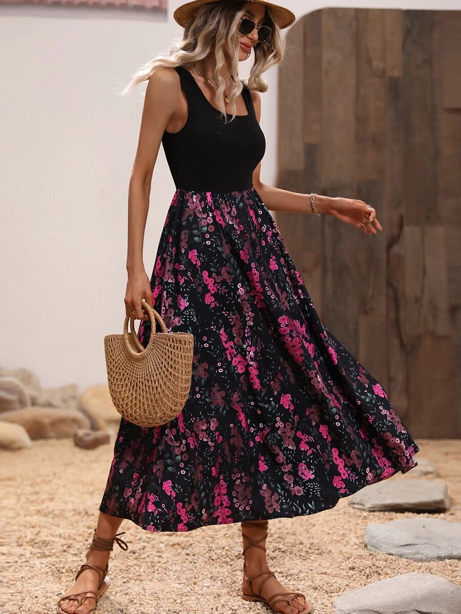 SHEIN Clasi Floral Print Sleeveless A-line Dress