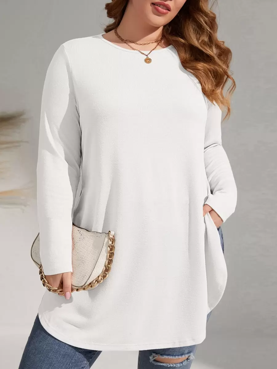 SHEIN LUNE Plus Solid Split Hem Tee