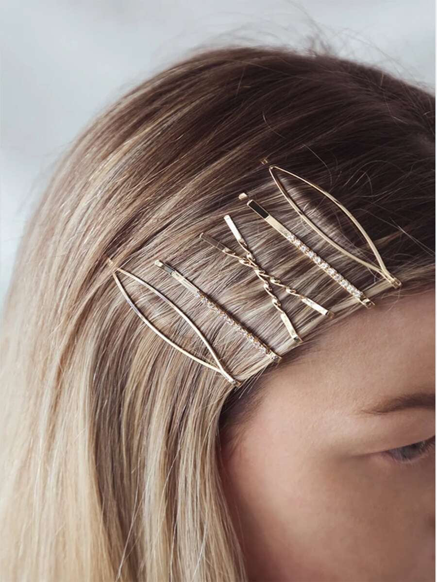 6pcs Rhinestone Decor Twist Detail Bobby Pin Casual Hair Clips Claw Clips Hair Barrettes
