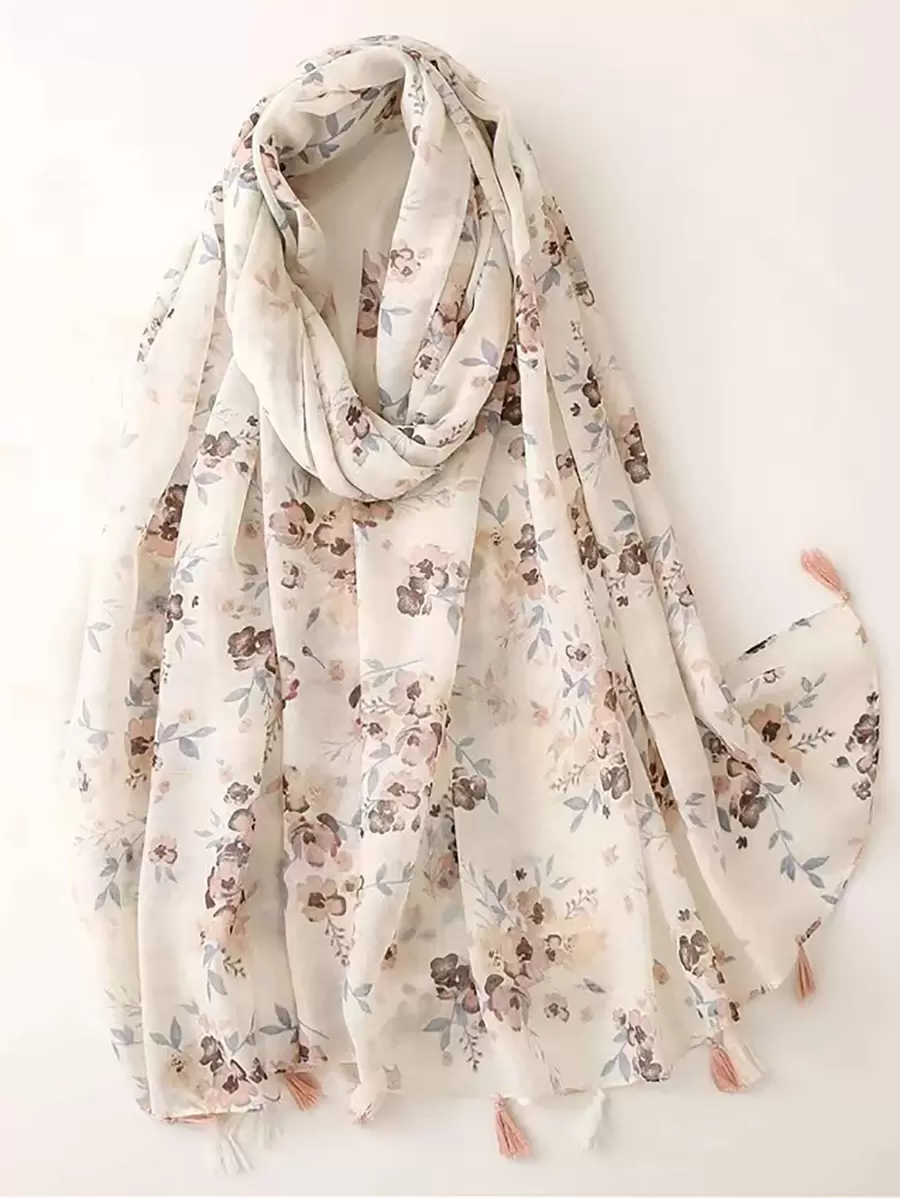 Boho 1pc Lightweight, Soft And Elegant Bali Printed Scarf For Women, With Tassel Fringes. Suitable For Casual Outdoor/School Daily/Commute Etc. Accessories Women