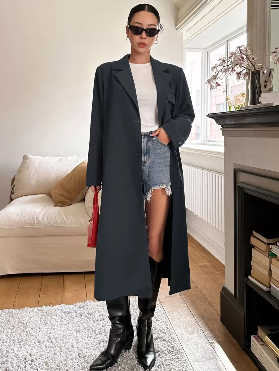 DAZY Classic Business Casual Style Solid Color Long Jacket