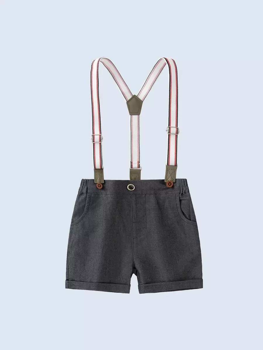 Baby Boy Plaid Bow Front Shirt & Suspender Shorts