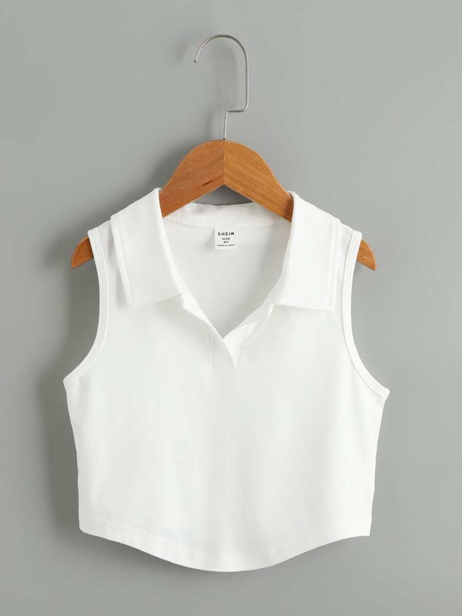 SHEIN Tween Girl Solid Curved Hem Tank Top