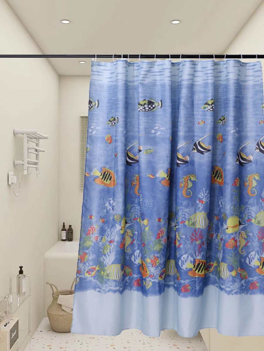 1pc Tropical Fish Pattern Shower Curtain