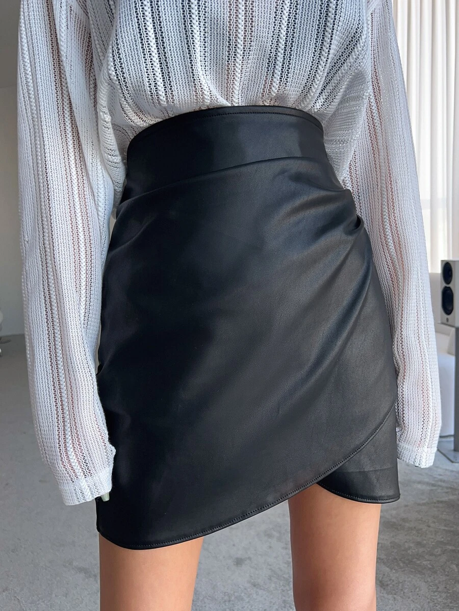 DAZY High Waist Tulip Hem PU Leather Skirt