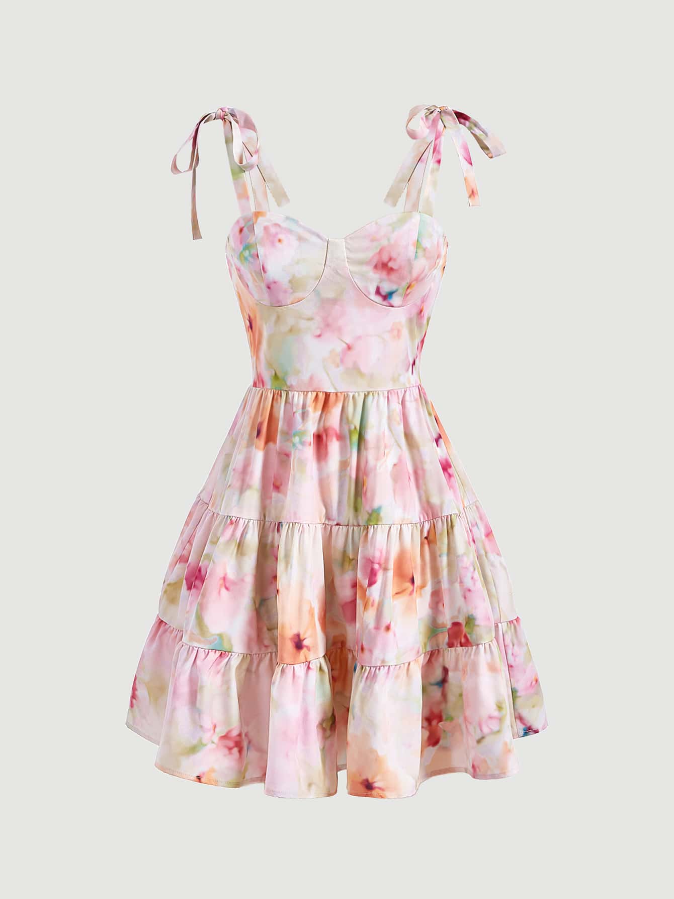SHEIN MOD Floral Print Tie Shoulder Ruffle Hem Cami Dress