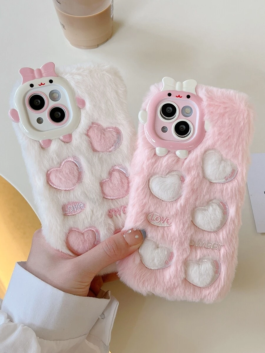 Heart Pattern Plush Phone Case