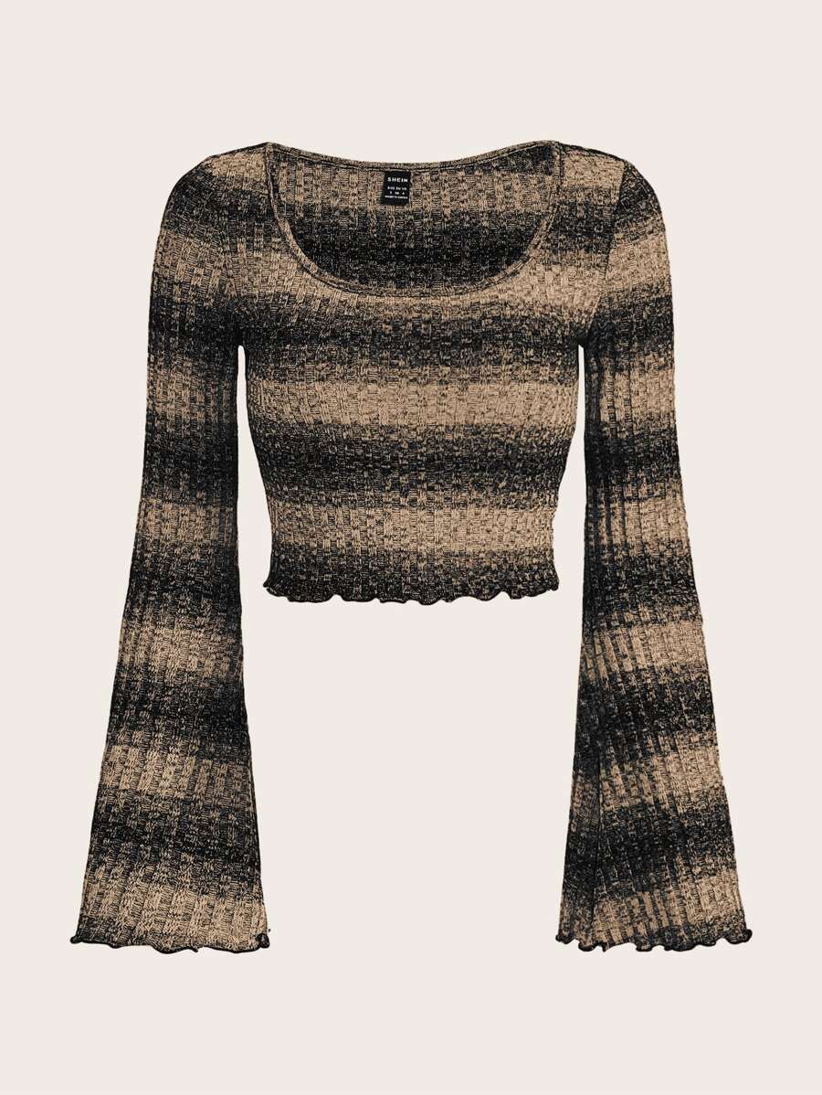 SHEIN ICON Grunge Striped Print Flounce Sleeve Crop Tee