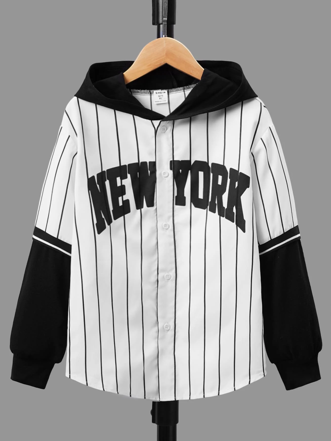 SHEIN Camisa Con Capucha De Rayas Y Gráfico De Letras Para Niños Adolescentes