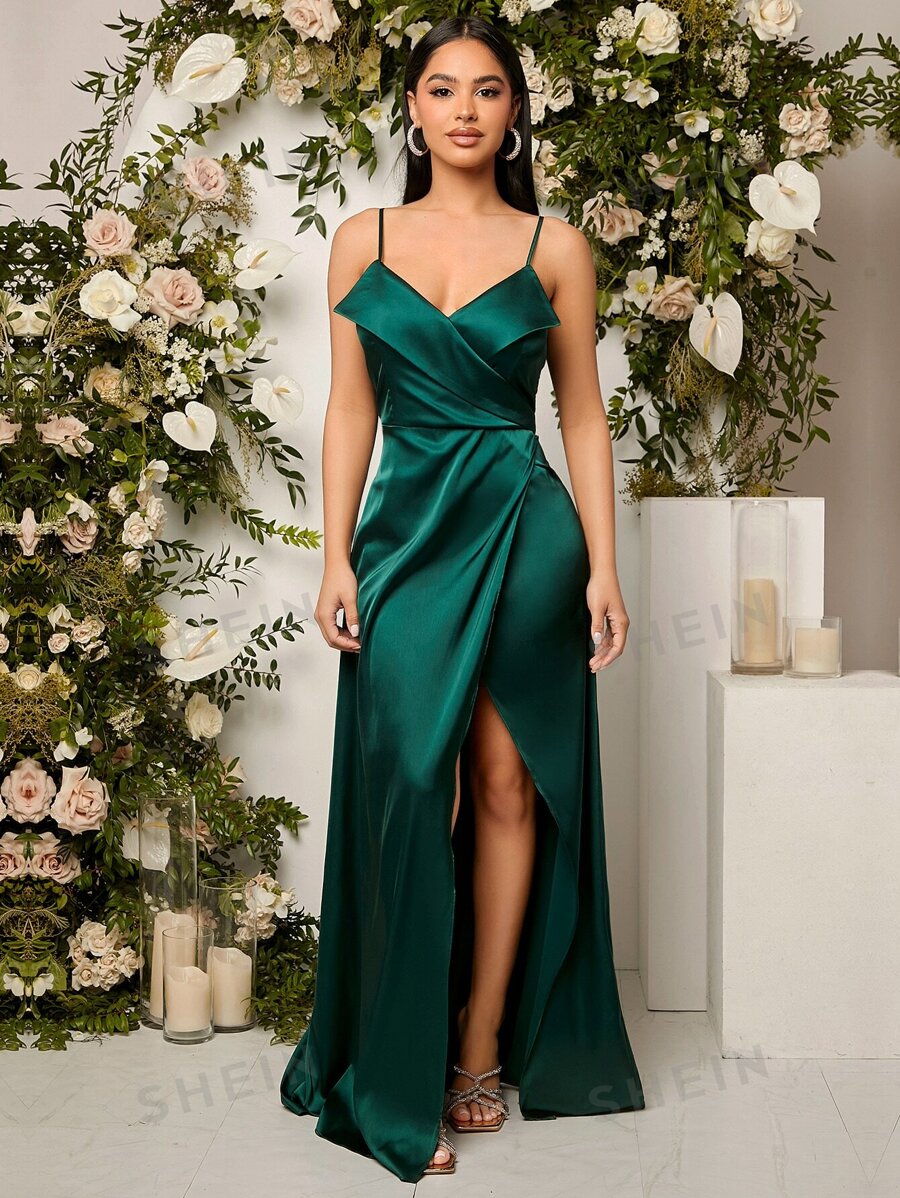 SHEIN Belle Vestido de dama de honor con cierre envolvente, elegante vestido de noche formal para fiesta de graduación, cena o boda