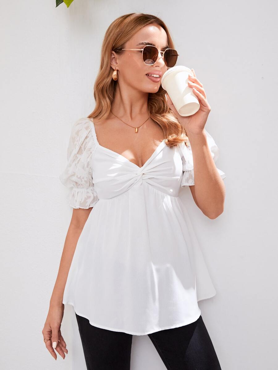 SHEIN Maternity Sweetheart Neck Puff Sleeve Blouse