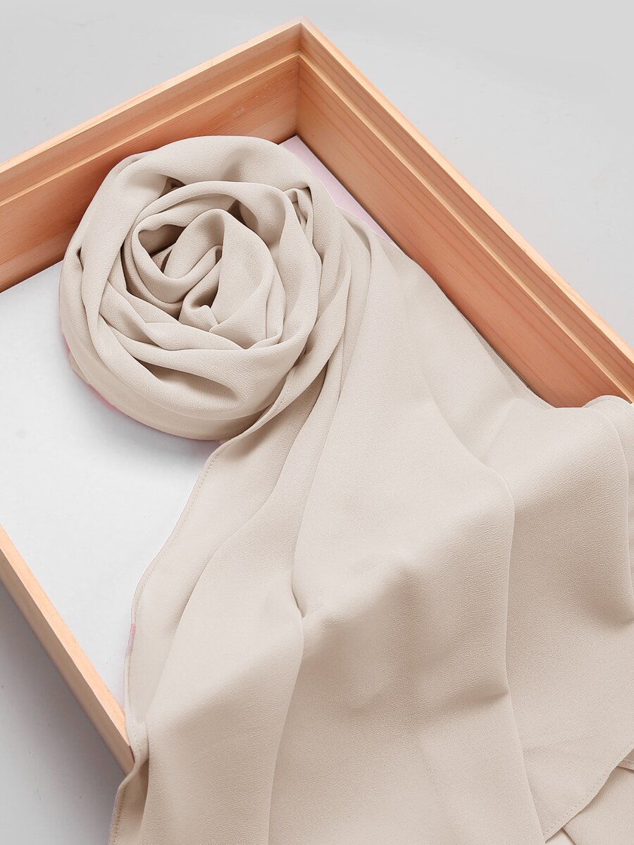 1pc Beige Solid Color Chiffon Scarf Breathable Simple Casual Shawl Hijab Windproof Sunscreen Head Wrap for women women abaya accessories