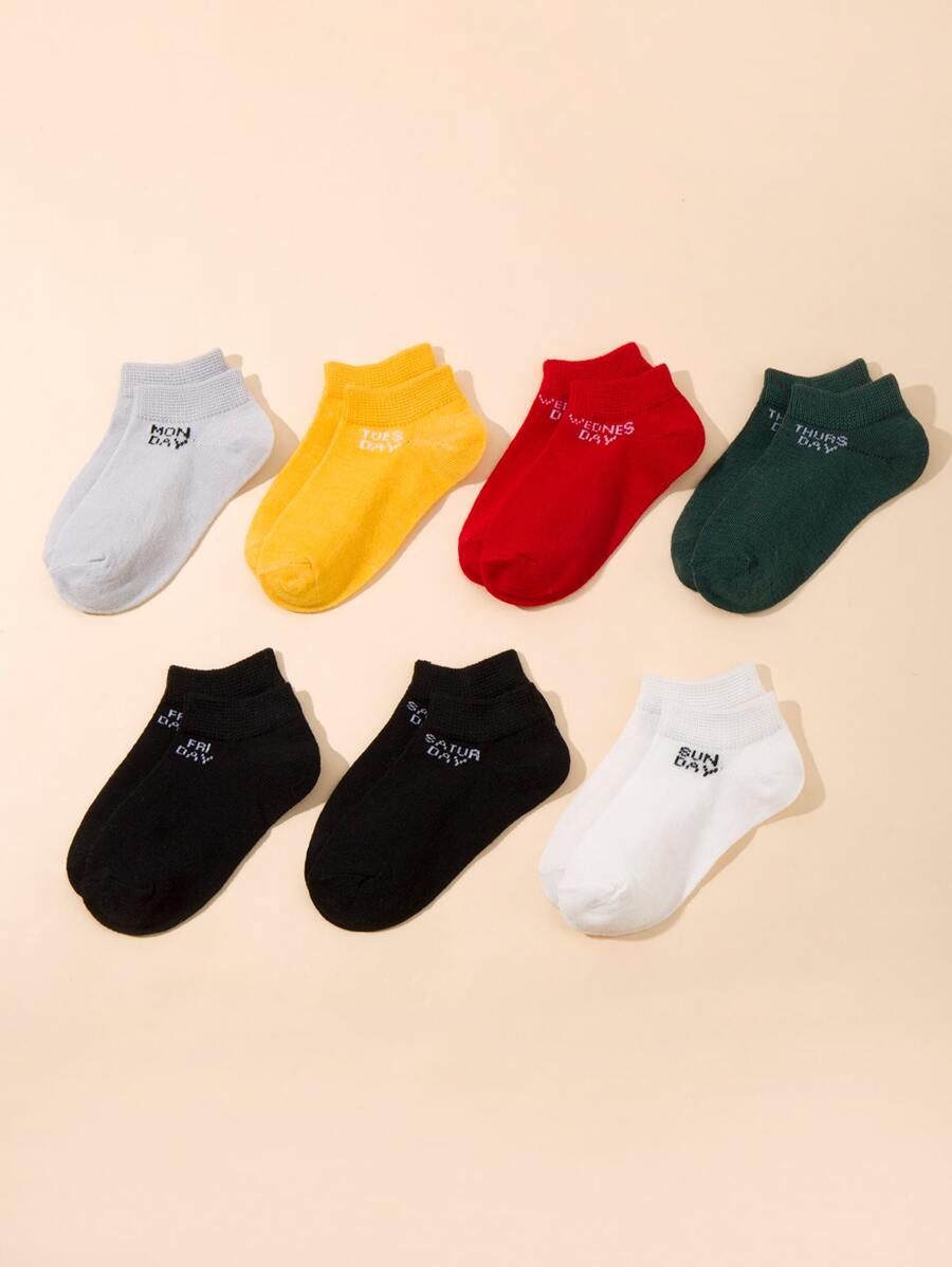 7 Paar/Set Kinder Bunte Alltagssocken Mit Wochentags-design Frühling/sommer Freizeitsocken
