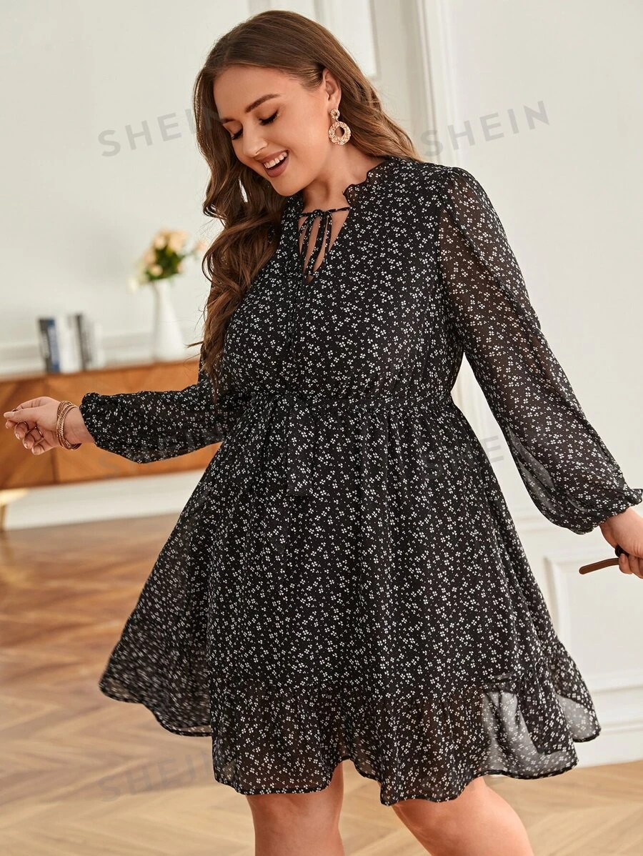 SHEIN Frenchy Vestido con estampado floral de cuello con cordón