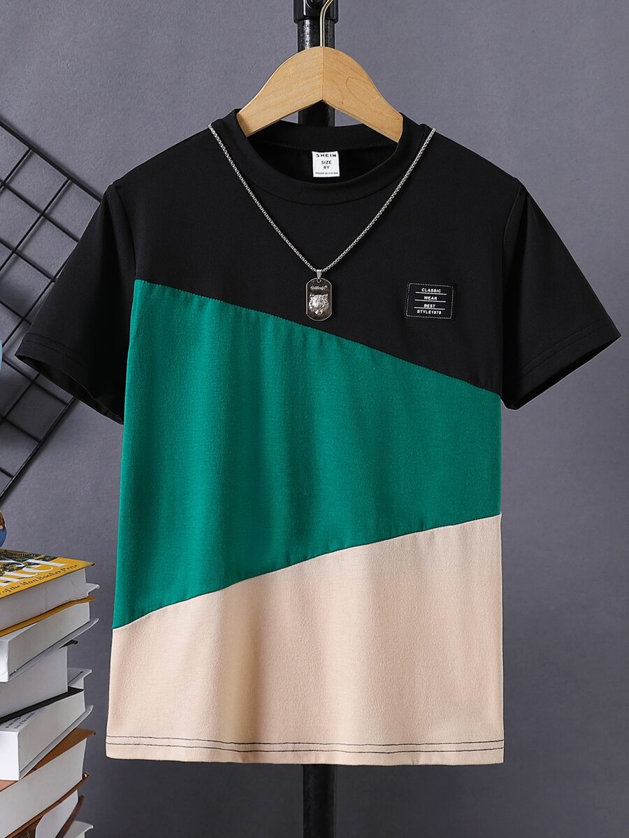 SHEIN Teenager Jungen Farbblock T-Shirt mit Buchstabengrafik