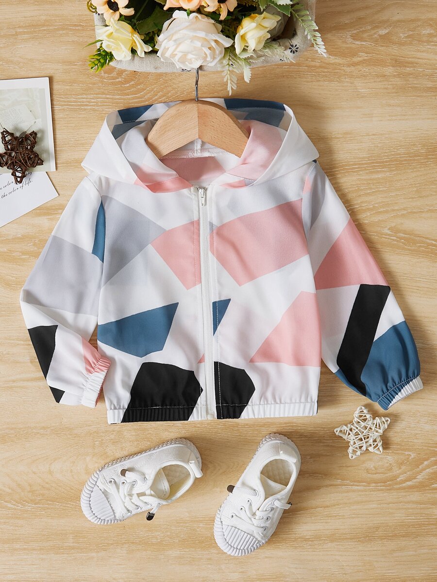 SHEIN Baby Geo Print Hooded Jacket