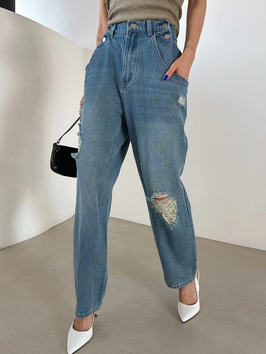 DAZY Ripped Straight Leg Jeans