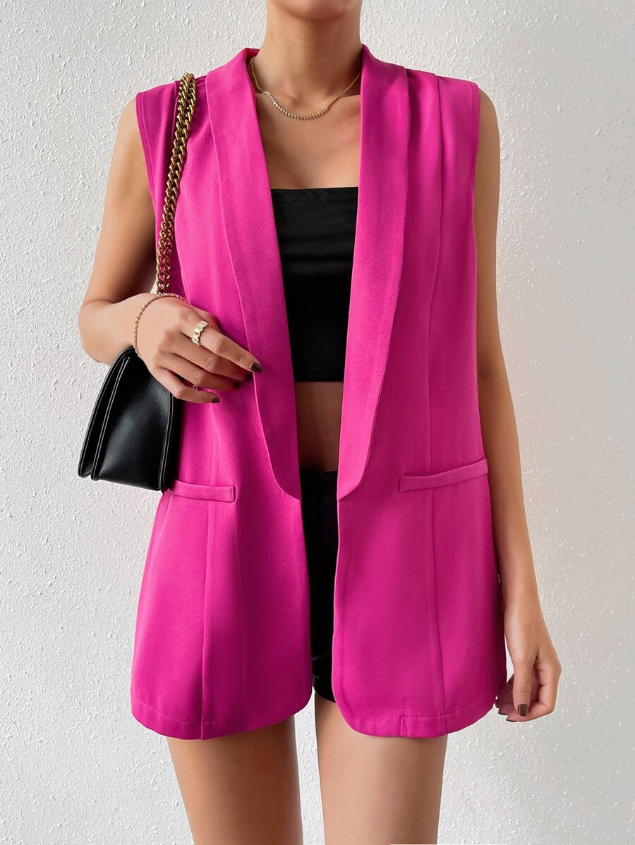 SHEIN Privé Solid Shawl Collar Vest Blazer
