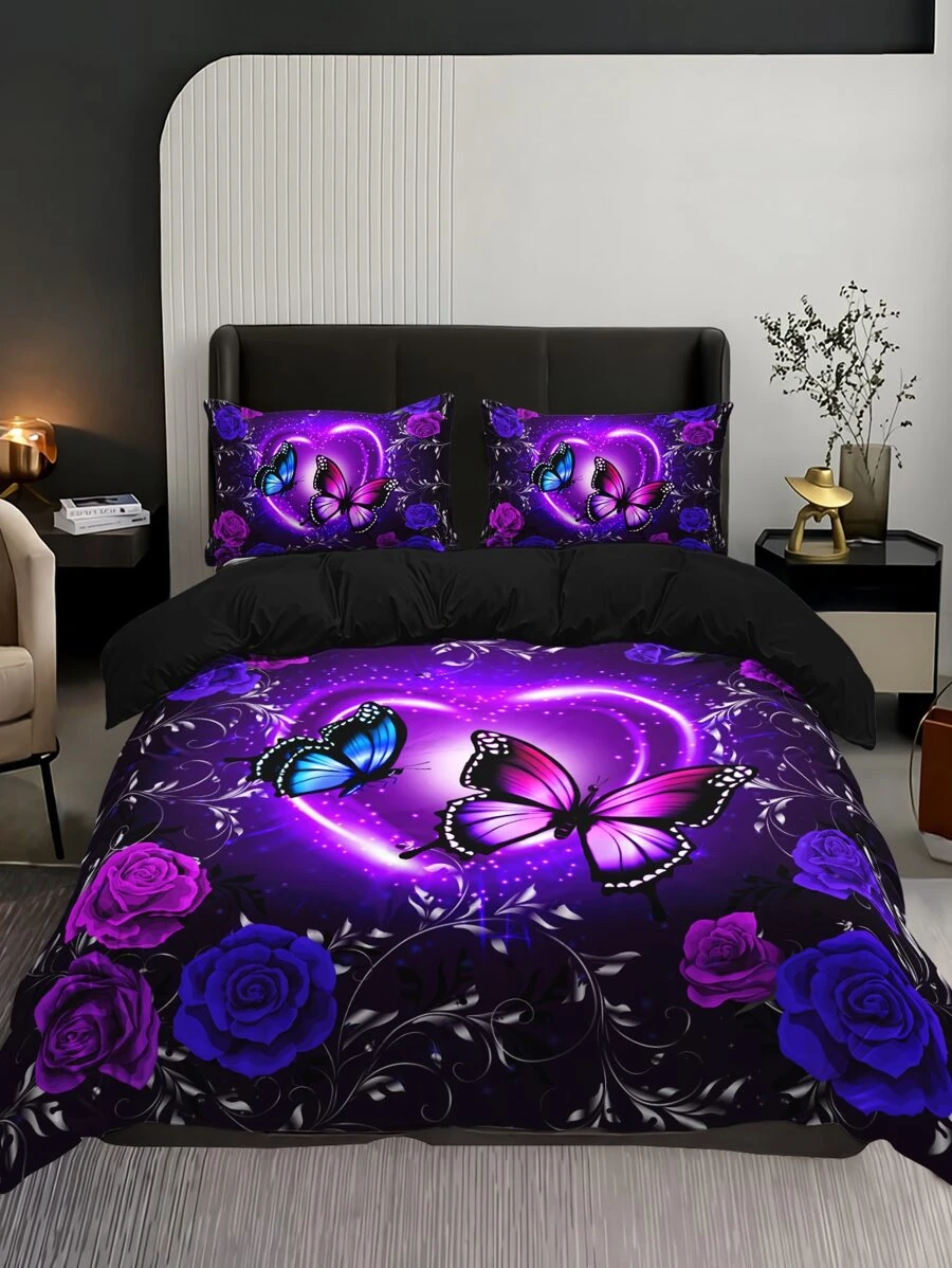 Ensemble de housse de couette (sans bourre) papillon & fleuri