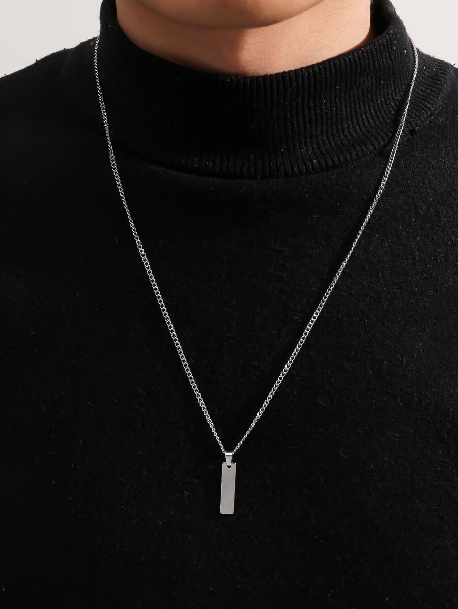Collar con colgante rectangular de acero inoxidable para hombres de moda y populares para regalo de joyería y para una apariencia elegante
