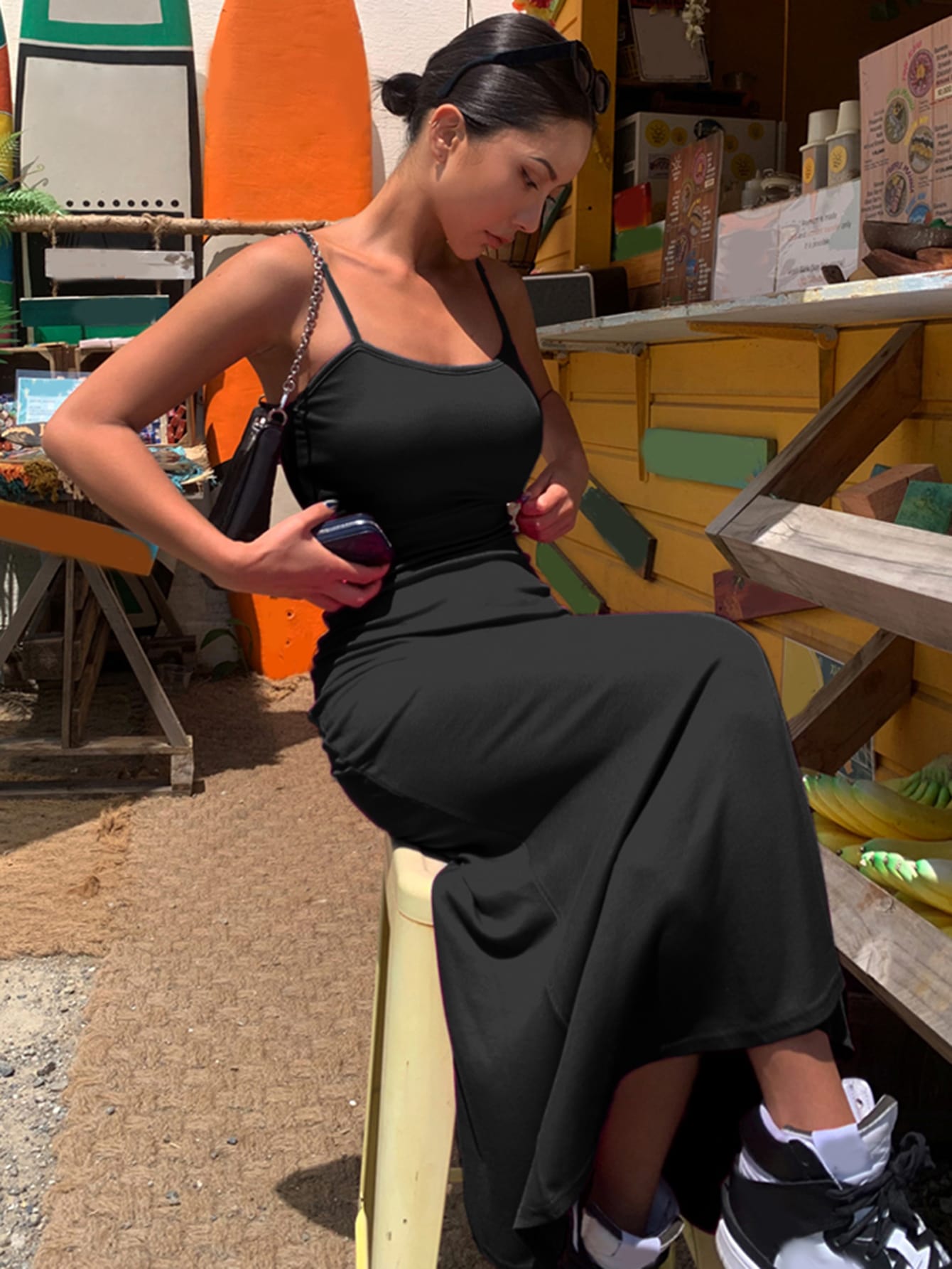 ワンピース overdue flair : 25SS / LOW WAIST CONTRAST MAXI DRESS Blue Plisse Dress - One-Shoulder Dress - Plisse OTS Maxi