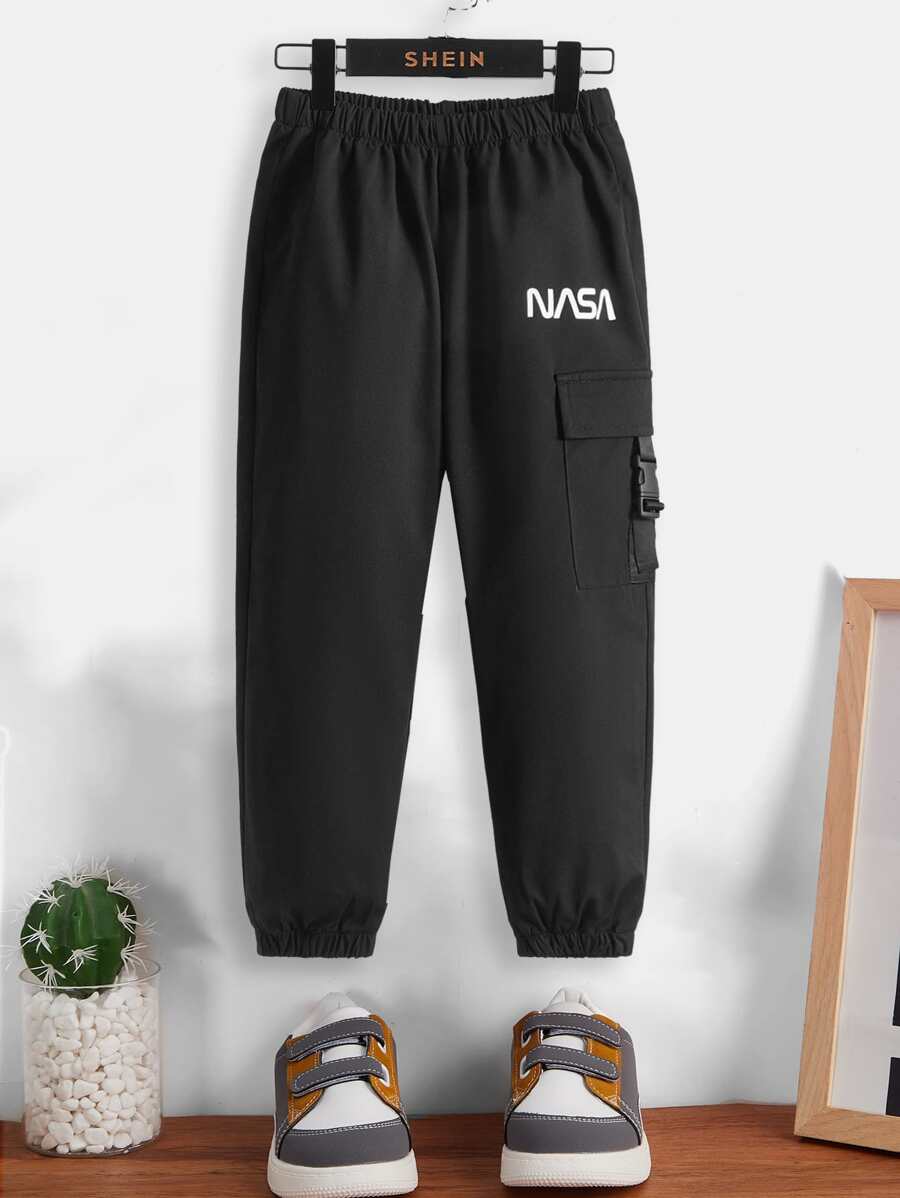 SHEIN meninos da criança Calças cargo carta gráfica bolso com aba