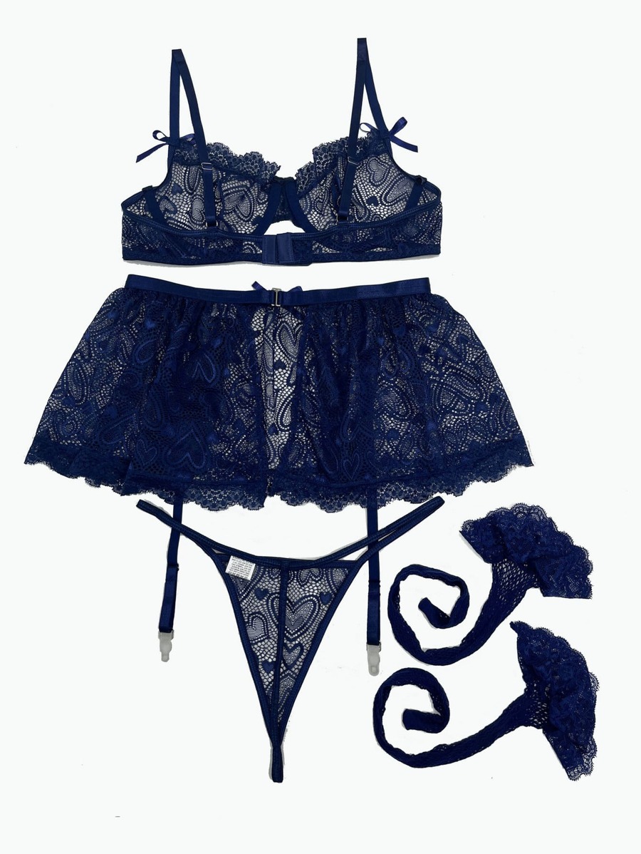 Heart Lace Underwire Garter Lingerie Set With Pair Leg Ring SHEIN USA