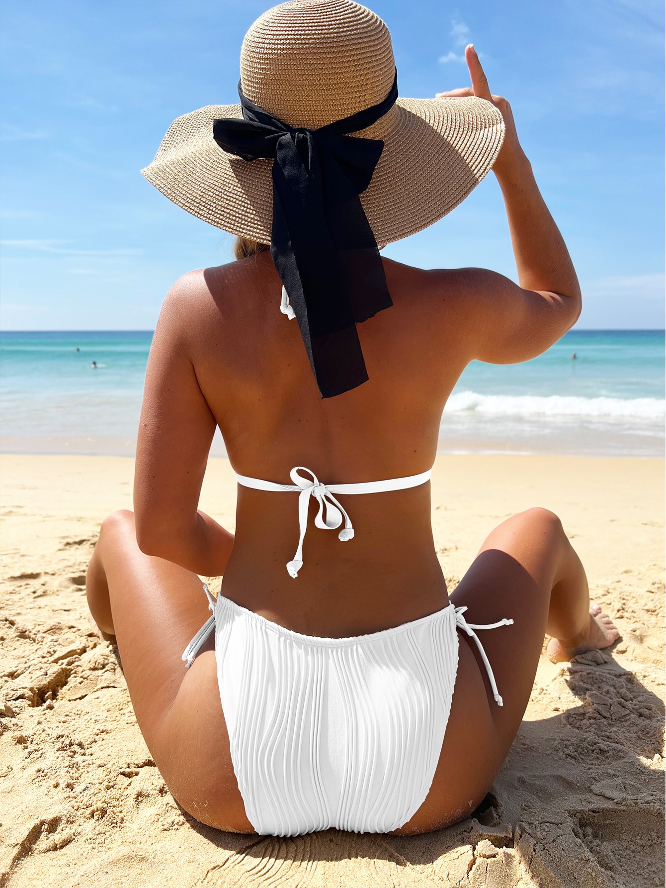 Shein Swim Sxy Textured Bikini Set Criss Cross Halter Push Up Bra Top