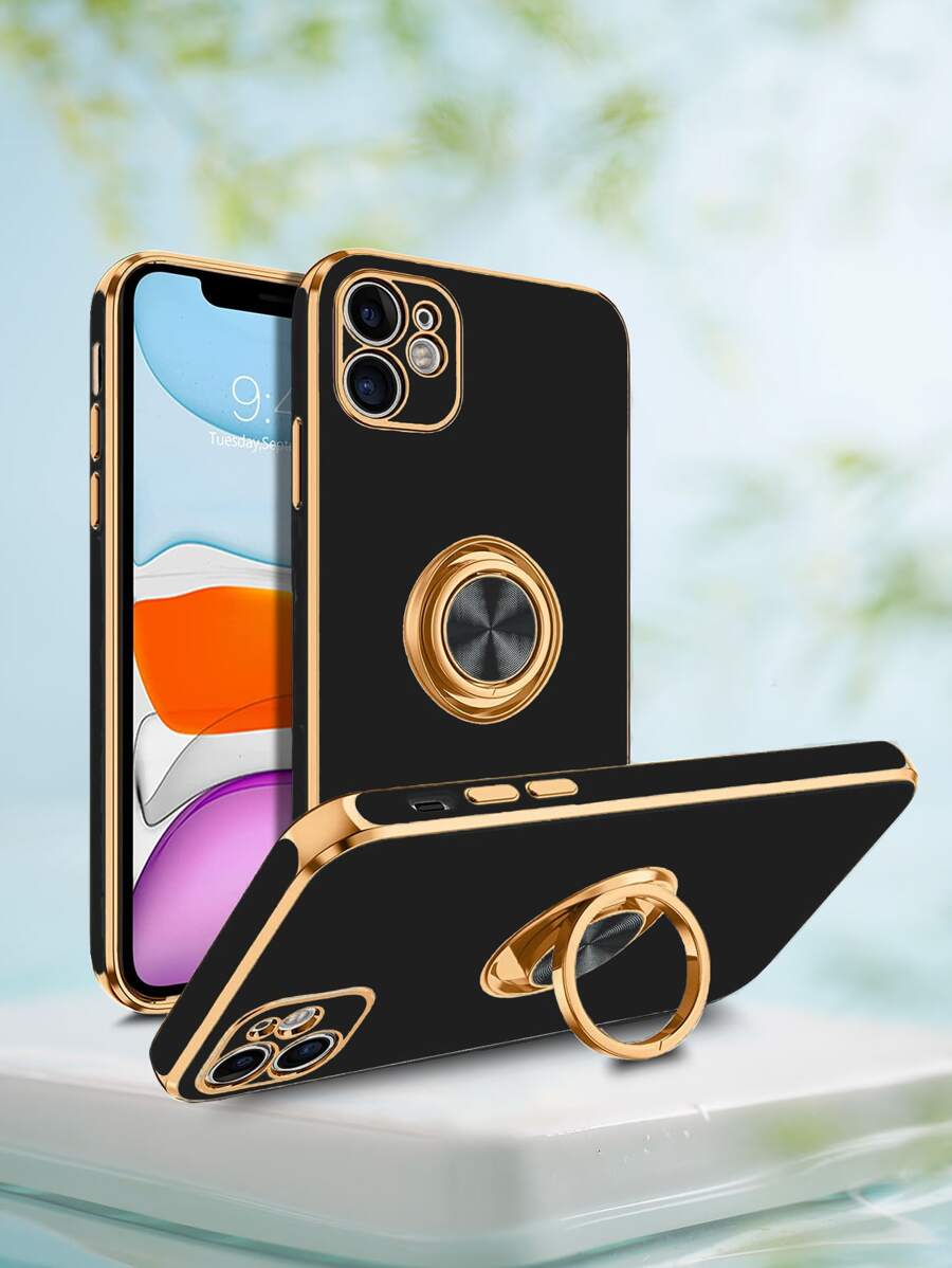 Funda protectora con sujeción magnética compatible con iPhone 16, 15 Pro Max, 14, 13, 12, 11, X, XR, XS Max, 7, 8, 8 Plus, con soporte de anillo dorado 6D