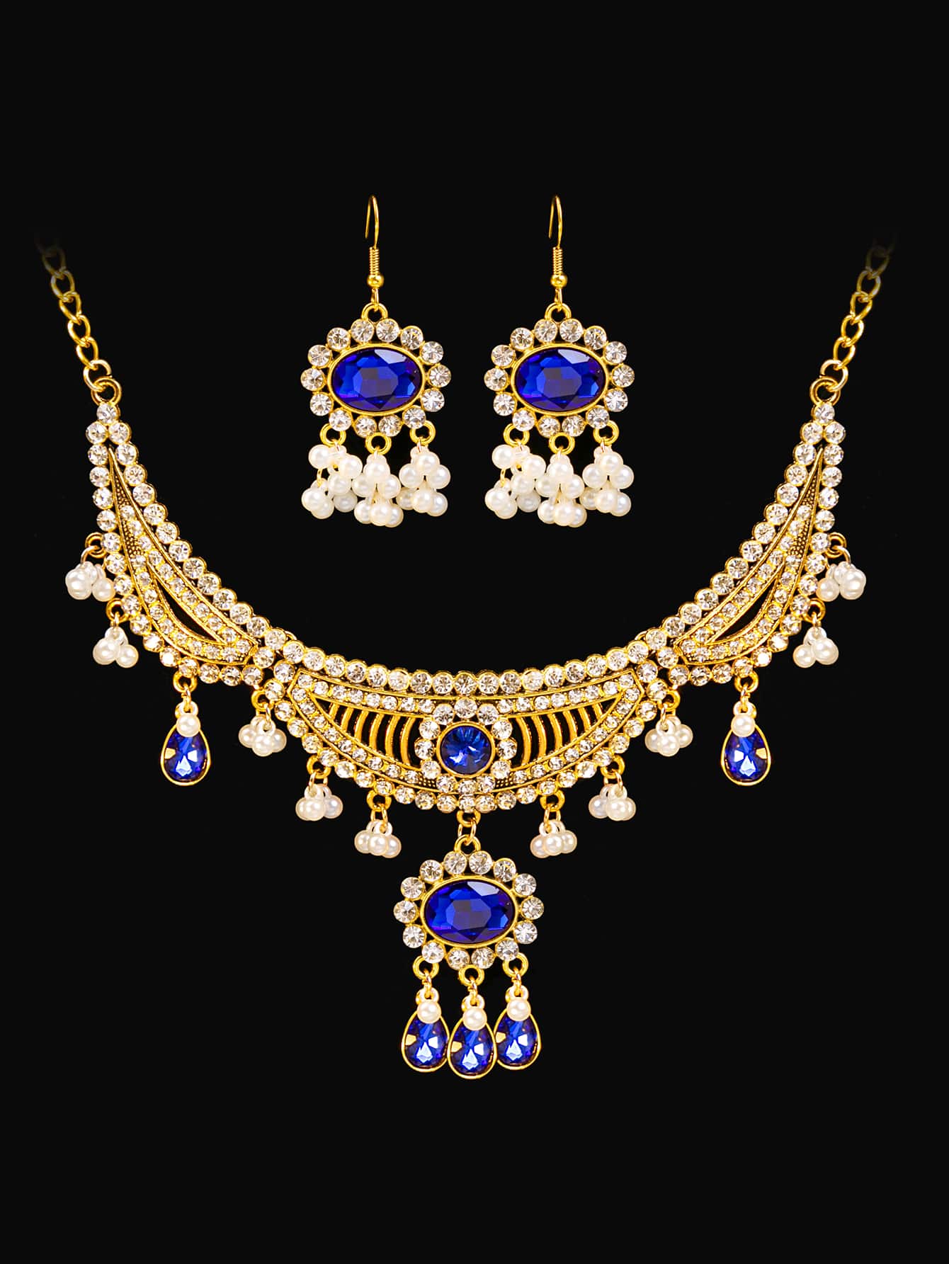 3pcs/set Rhinestone & Faux Pearl Decor Jewelry Set