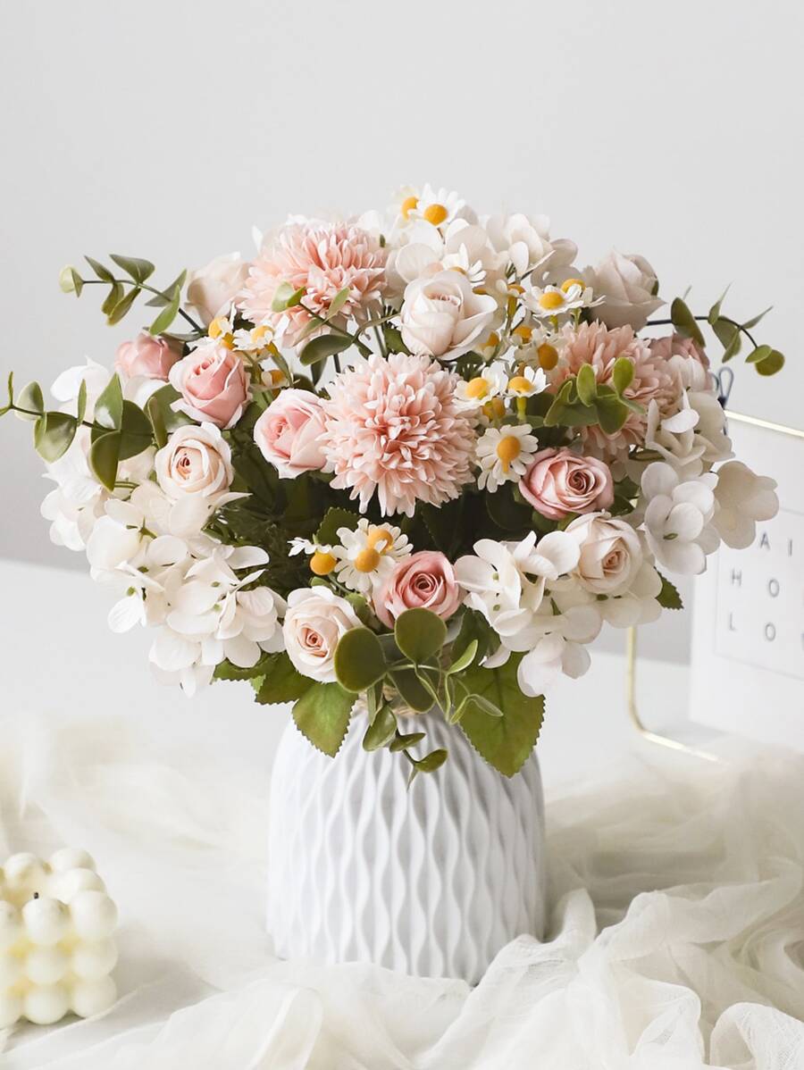1pc/2pcs Lifelike Artificial Rose Flowers Bouquet Fake Hydrangea And Daisy Realistic Arrangements For Home Wedding Party Decor Room Accents Table Centerpieces,Fake Plants,Fall Decor,Room,Desk,Garden Decor,Room Decoration Stuff, Valentine Day, Gift Gifts Birthday Graduation,Fall Decor,Autumn
