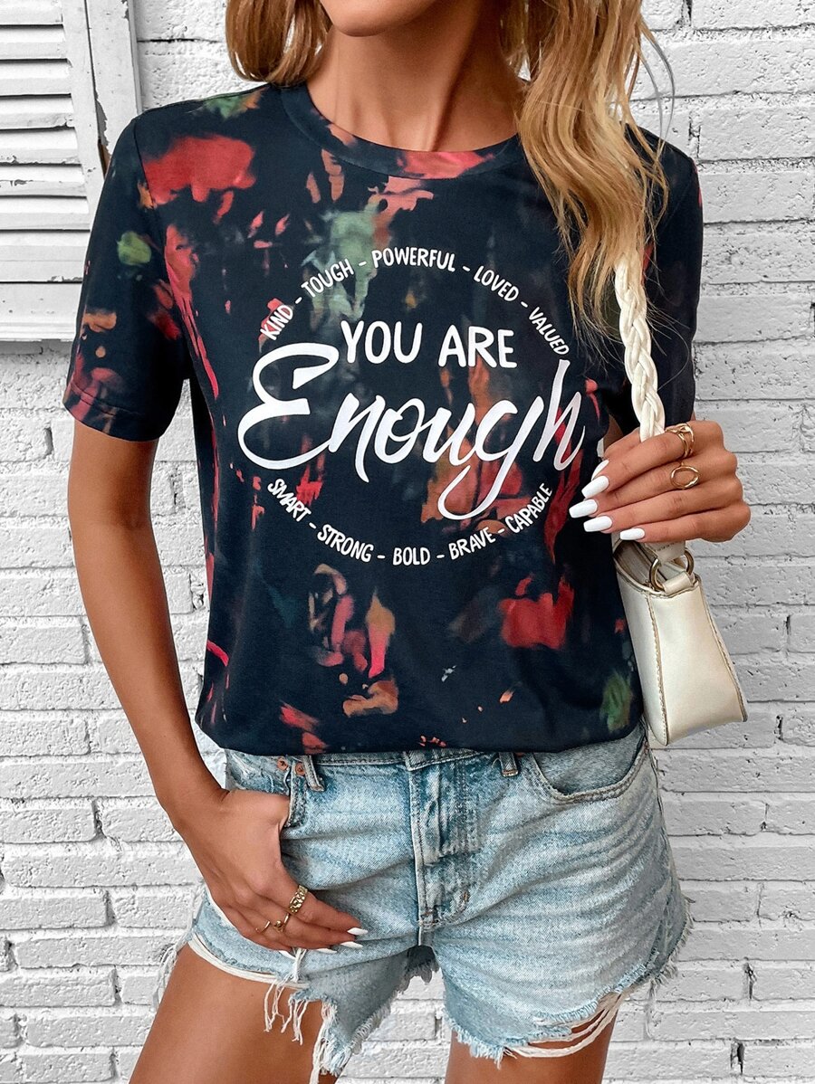 SHEIN LUNE Tie Dye Slogan Graphic Tee