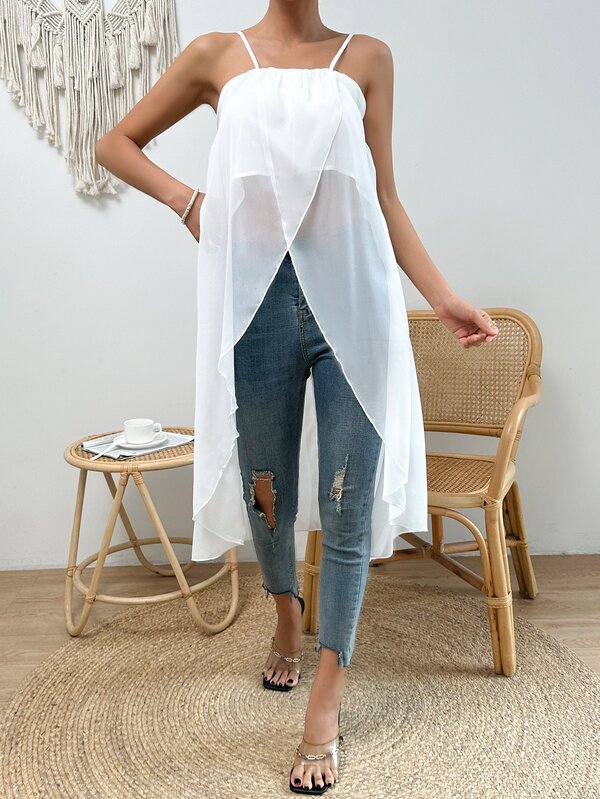 SHEIN Privé Solid Wrap Hem High Low Cami Top SHEIN USA