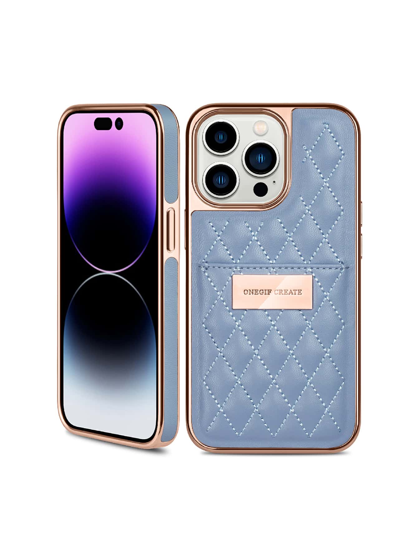Onegif Electroplated Side Sticking Faux Leather Card Slot Rhombus Pattern Phone Case Compatible With IPhone