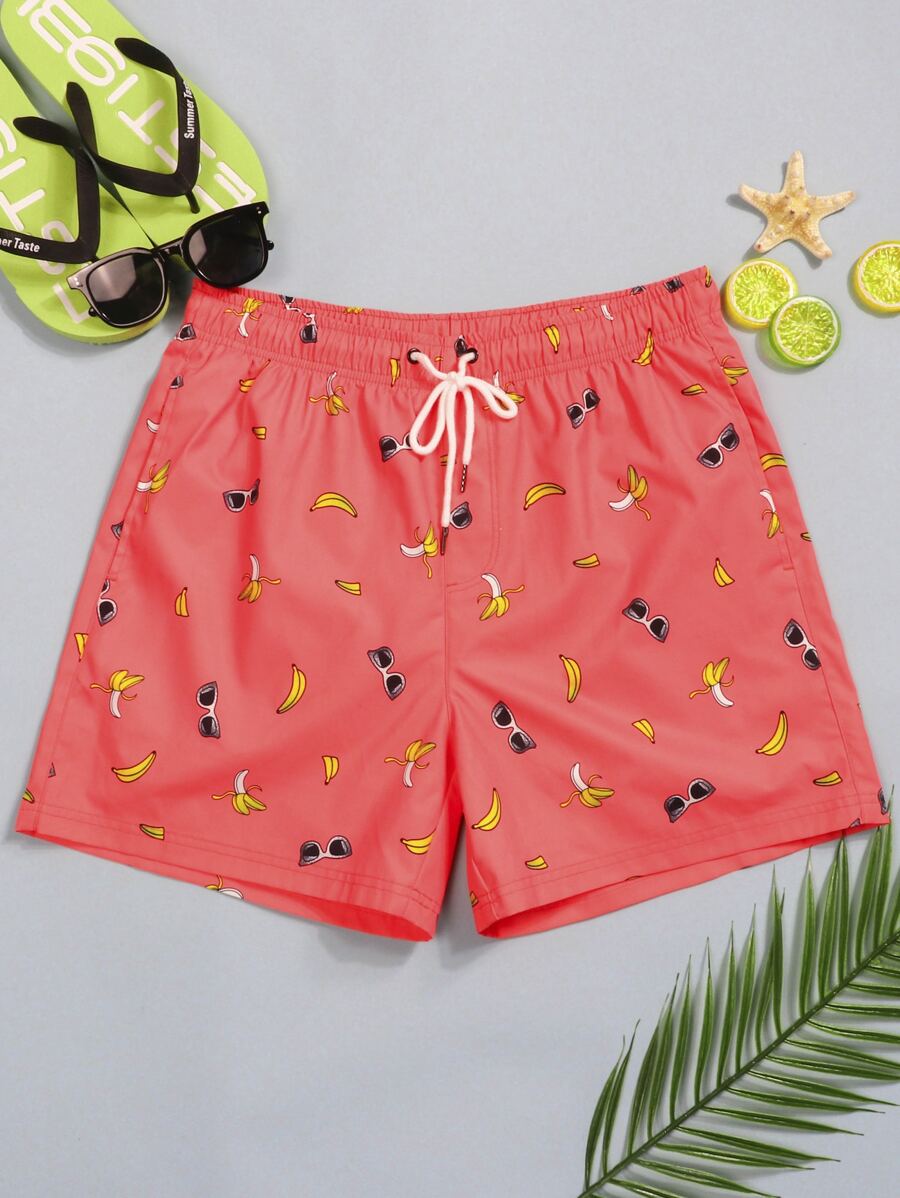 Manfinity KASUA Men Fruit Print Drawstring Waist Swim Trunks,Hawaiian