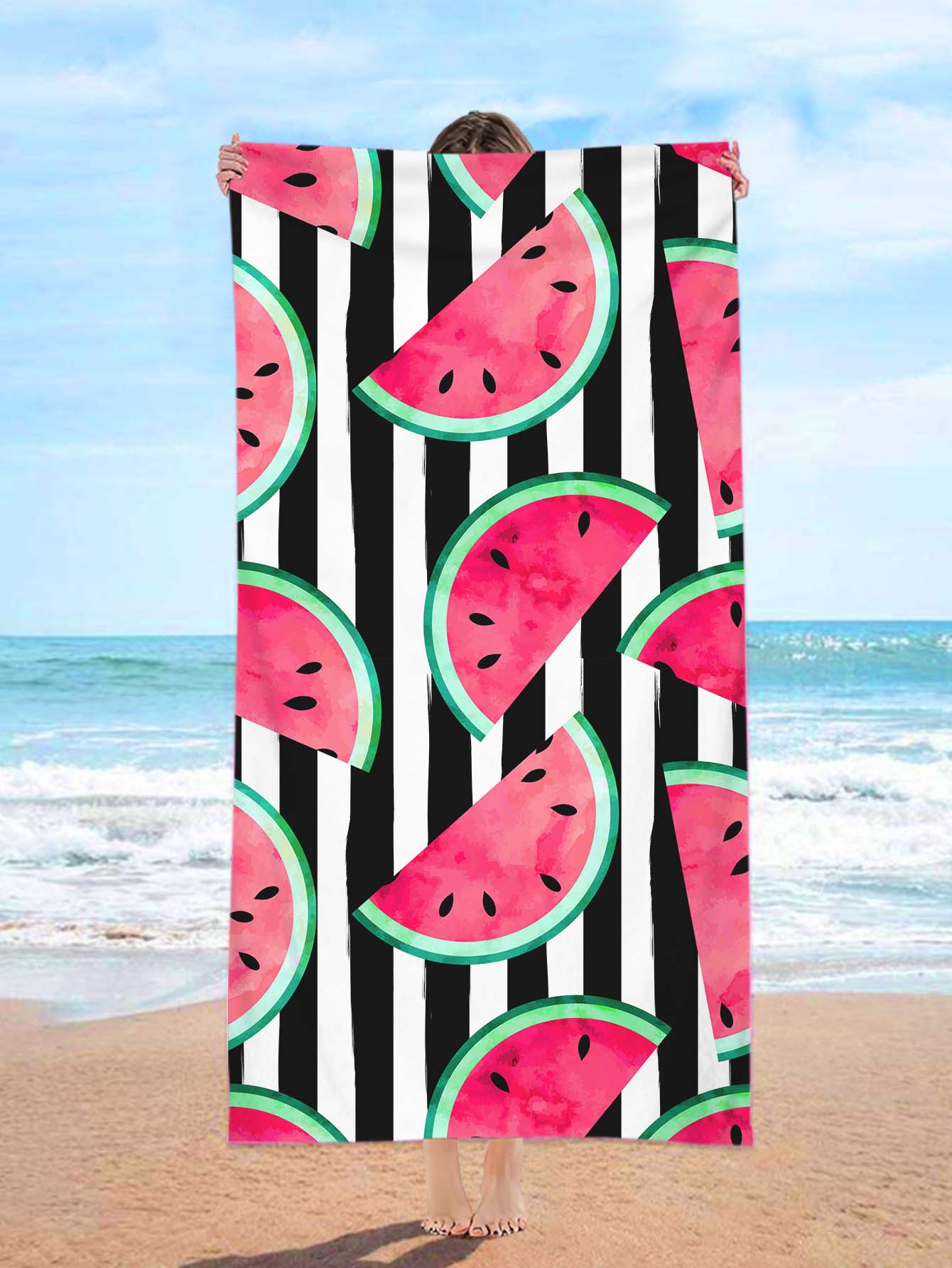1pc Watermelon Pattern Beach Towel, Fabric Rectangle Travel Beach Towel