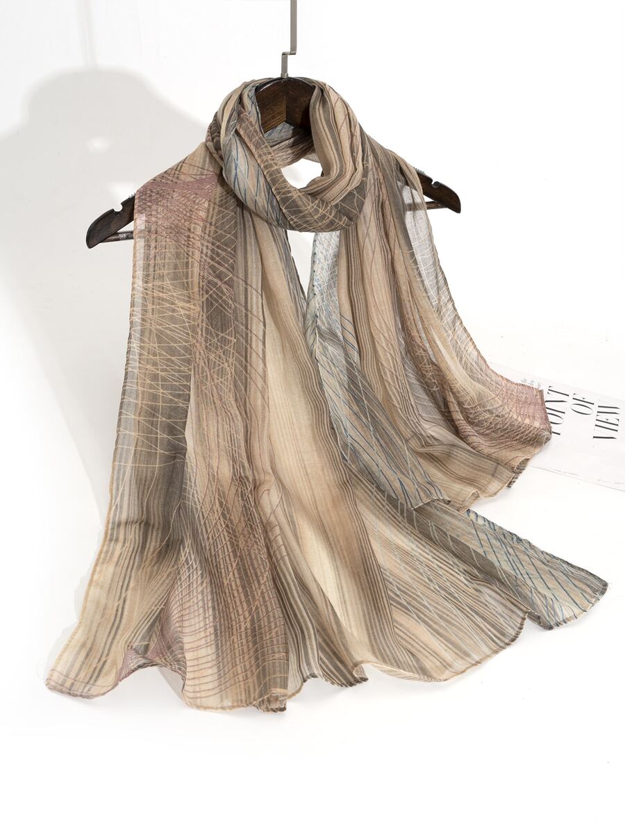 Elegant 1pc Ladies' Printed Style & Linen Woven Scarf, Suitable For Daily Wear