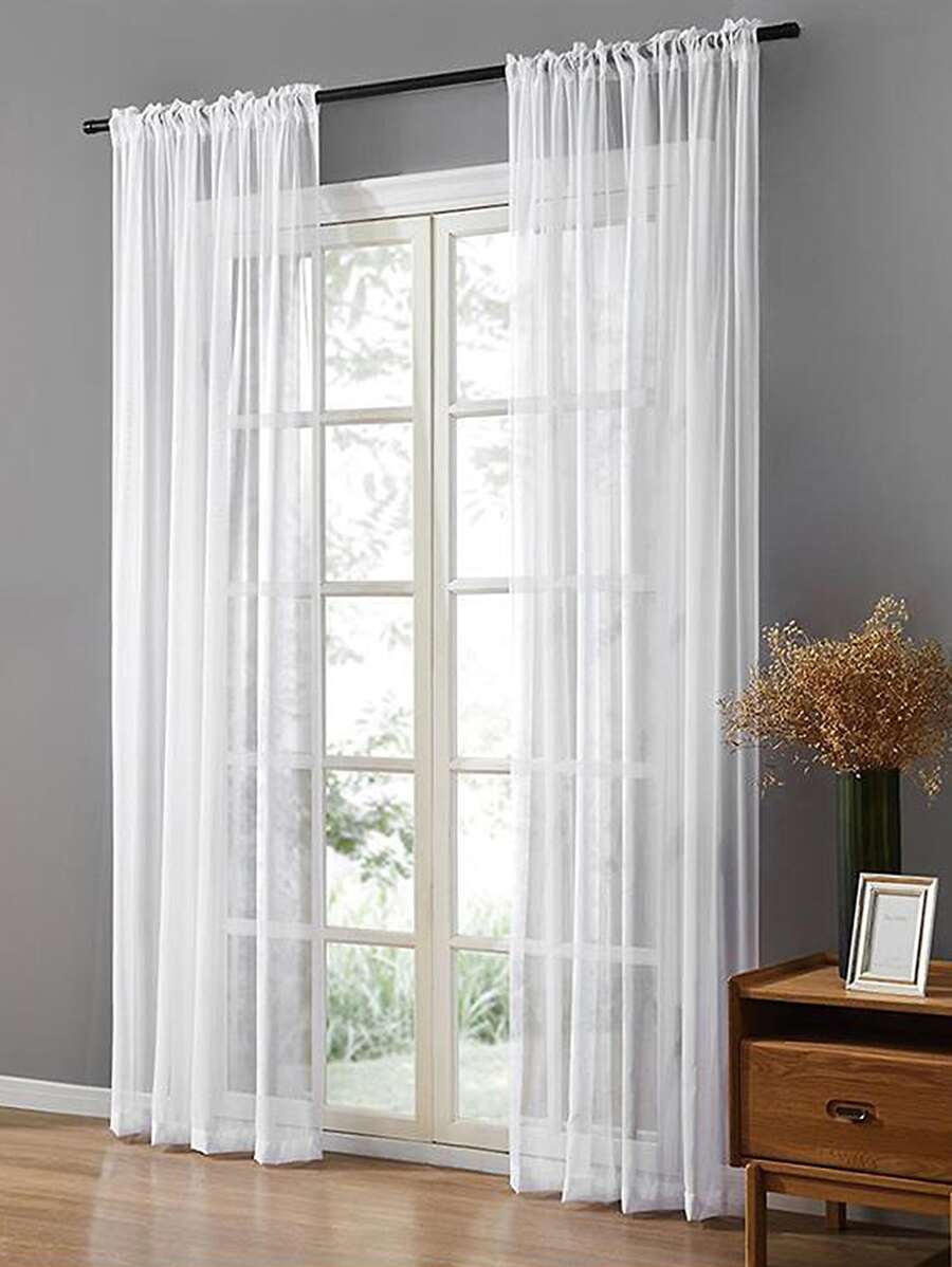 1 st effen wit polyester transparant gordijn, eenvoudig lichtfilterend transparant gordijn voor woondecoratie