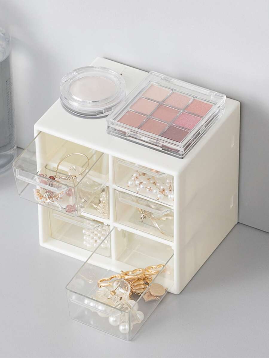 1pc Multi-layer Jewelry Storage Box, Minimalist White Rectangle Desktop Jewelry Storage Case For Necklace, Earring, Ring