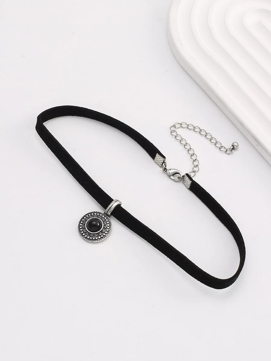 1 pieza Collar colgante minimalista y retro de moda, cuerda de terciopelo, para uso casual en fiestas y diario, disponible en color dorado y plateado
