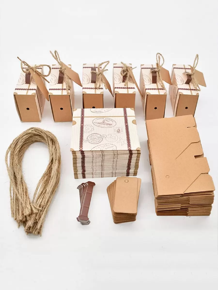 50pcs/25pcs Travel Suitcase Box Kraft Paper Gift Box Wedding Birthday Party Decoration Supplies Christmas Gift Packaging Jewelry Box, Holiday Gift Packaging Box, Birthday Party, Graduation Gift Box, Graduation Season Gift Packaging, Bridesmaid Gift Packaging Box, Wedding Packaging Souvenir Gift Box,