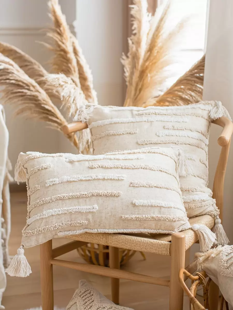 1pc 3D Asymmetrical Striped Tufted Embroidered Cushion Cover, Pillow Cover Only (No Filler Included)