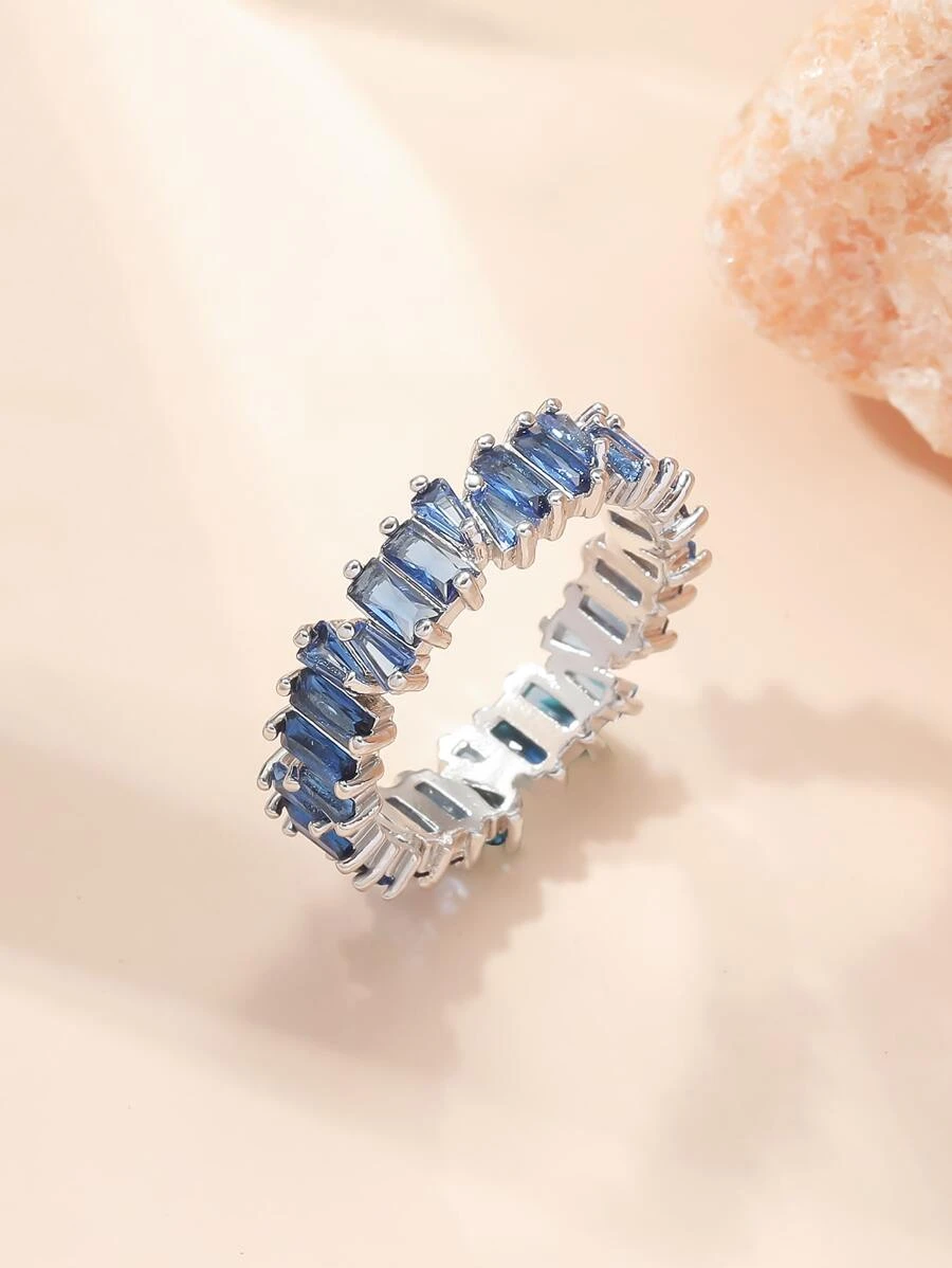 Anillos de compromiso clásicos con forma de baguette y circonia cúbica para mujeres, joyas de lujo para bodas chapadas en color de oro 18K