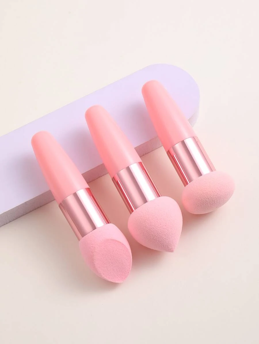 3Pcs Makeup Sponge Facial Foundation Sponge Professional Makeup Blending Sponge With Handle Beauty Sponge Blender Dry & Wet Use Makeup Sponges For Foundation