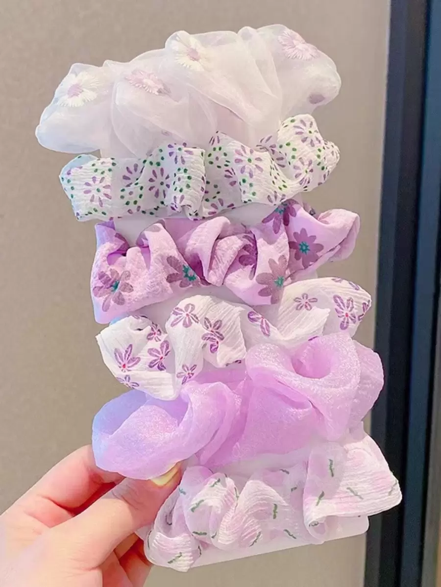 6pcs Floral Print Scrunchie Cute Hair Ties Ponytail Holders Hair Elastics Hair Rubber Bands Scrunchies Hair Rope Elastic Hair Tie